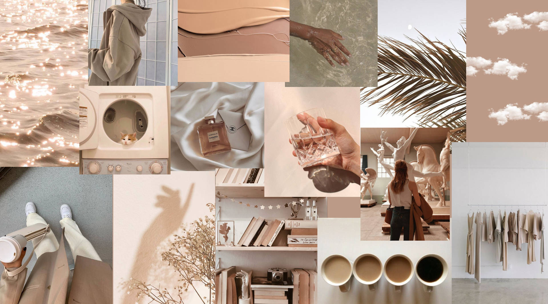 Bebidas y Naturaleza Collage Estético Beige