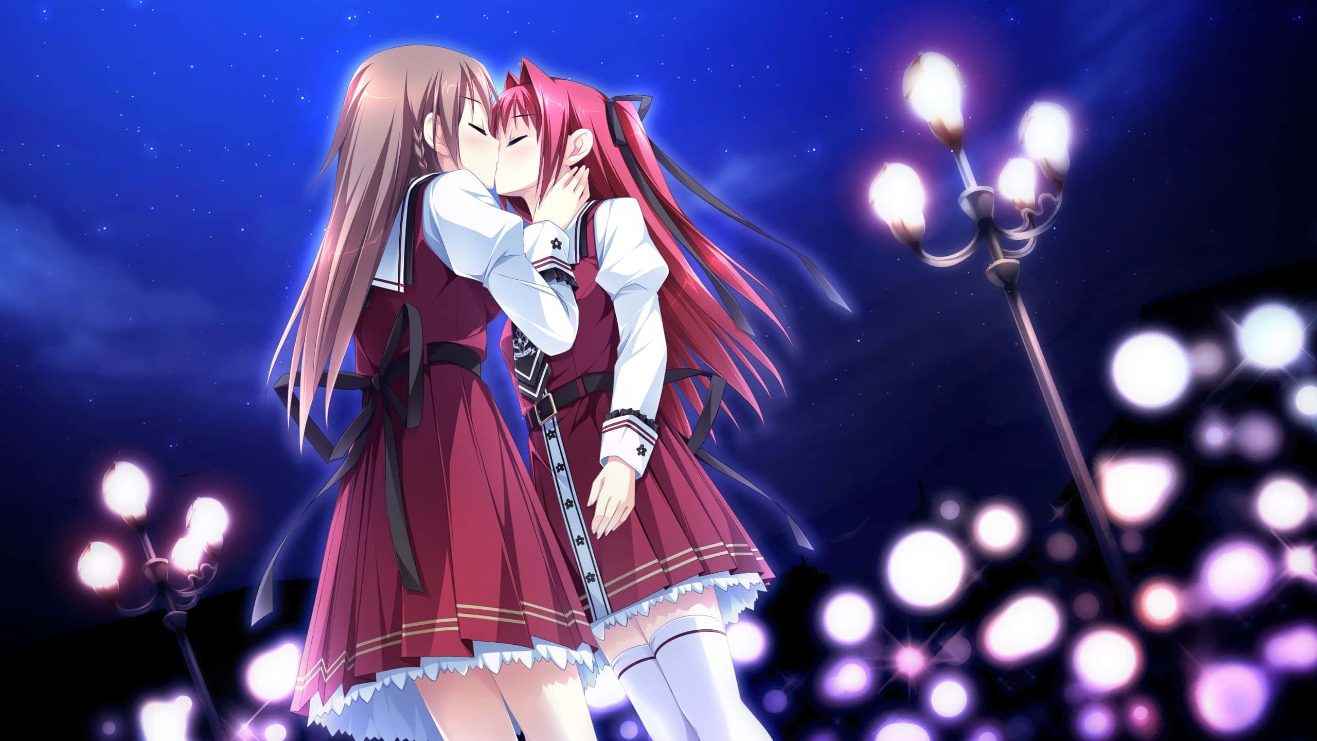 Beso de Chicas Anime de Secundaria Fondos de pantalla