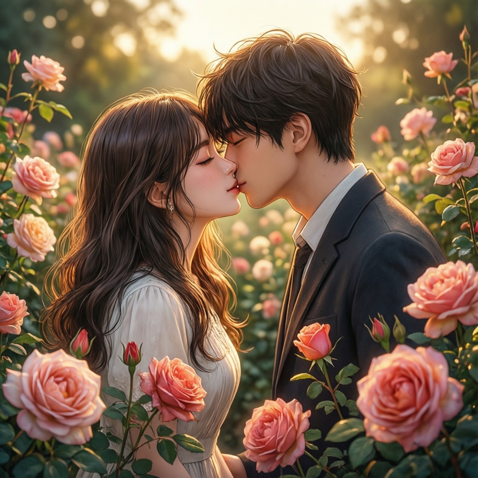Beso en la frente en el jardín Fondos de pantalla