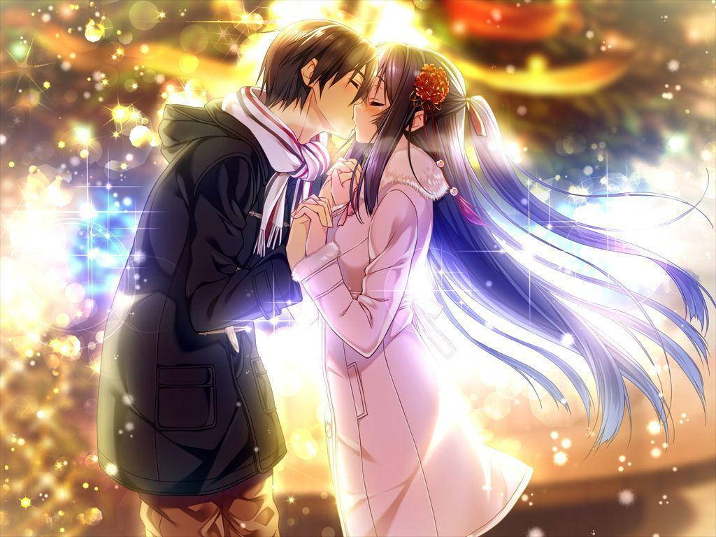 Besos románticos de anime tomados de la mano Fondos de pantalla