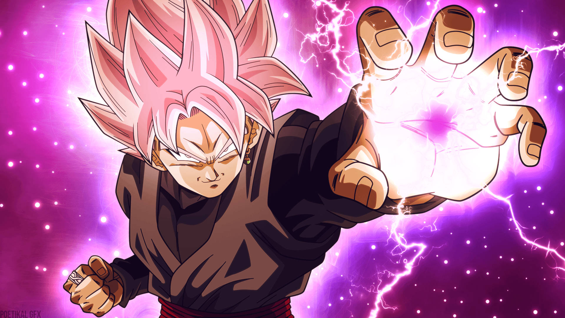 Black Goku con efecto de relámpago rosa Fondos de pantalla