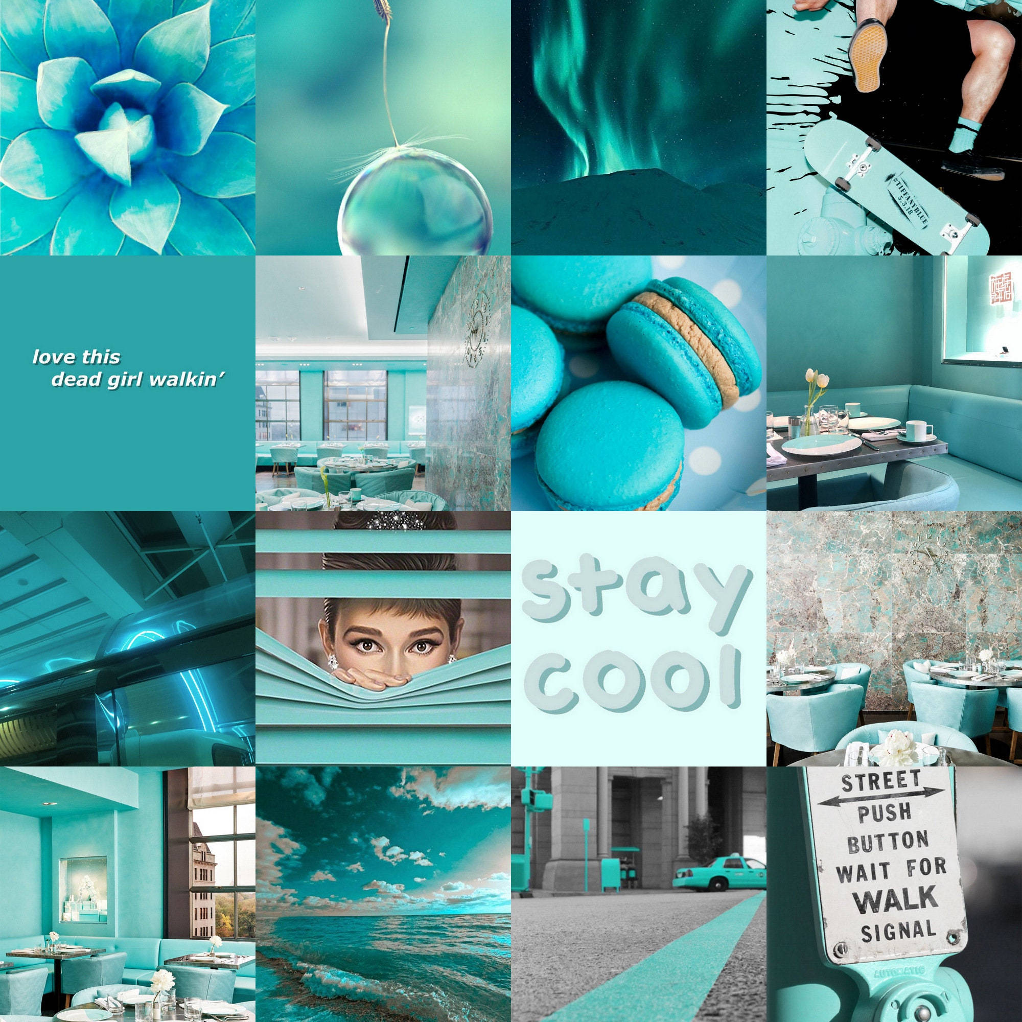 Bonito collage de fotos estético en tonos verde azulado Fondos de pantalla