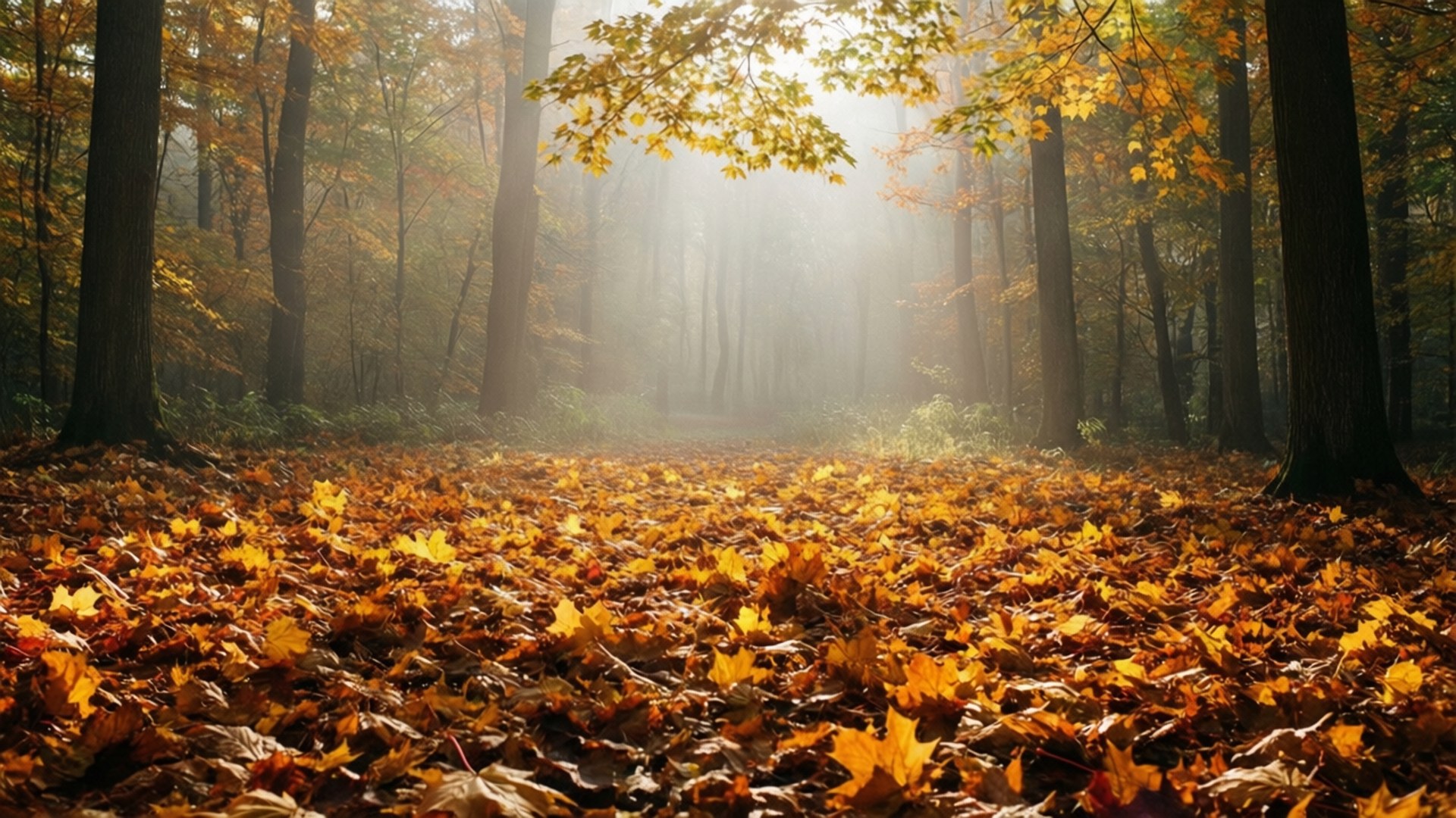 Bosque Dorado con Niebla Fondos de pantalla