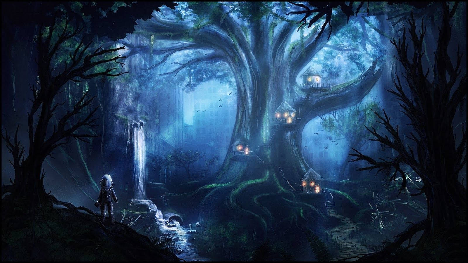 Bosque Misterioso Encantado con Cascada Fondos de pantalla