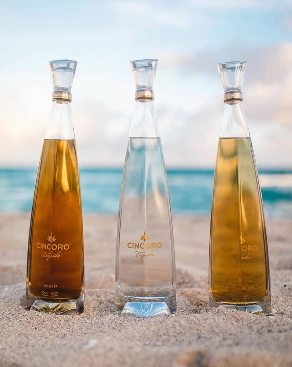 Botella de Cincoro Tequila en la playa Fondos de pantalla