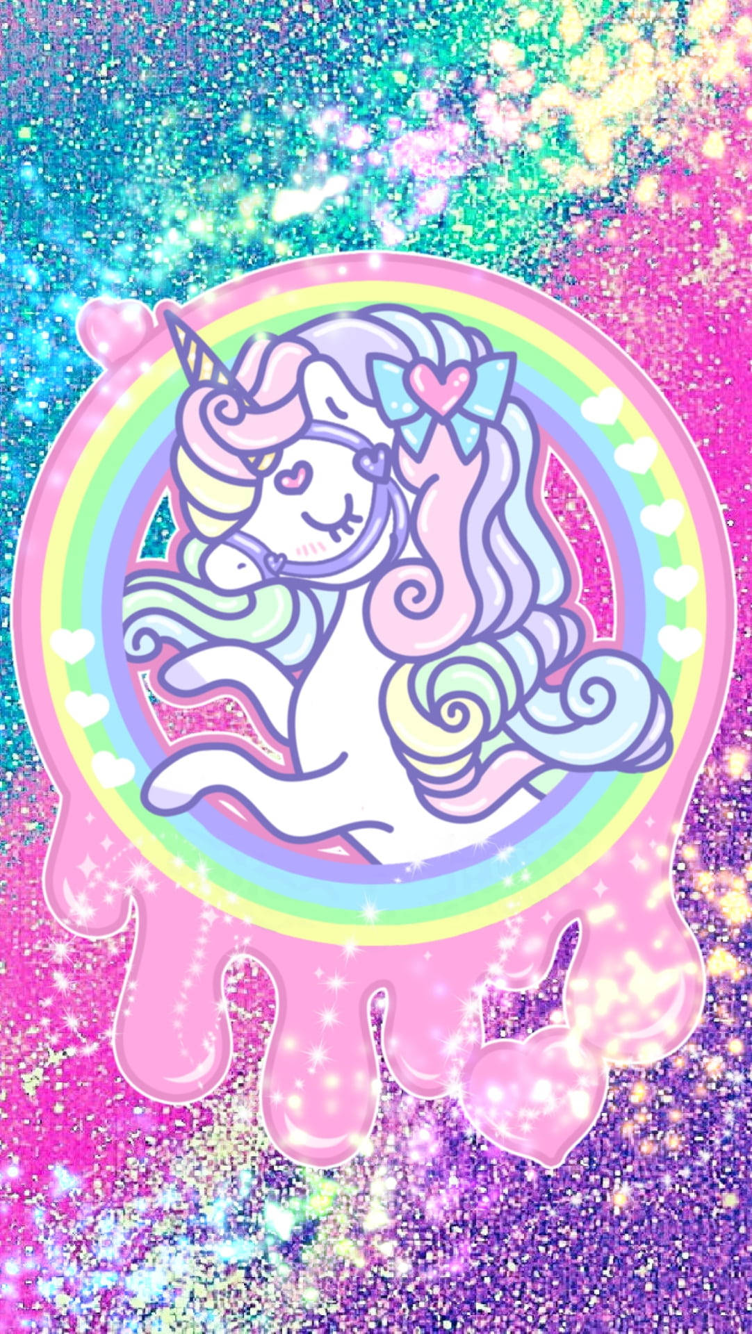 Brillo y Unicornios en un Arcoíris Circular Fondos de pantalla