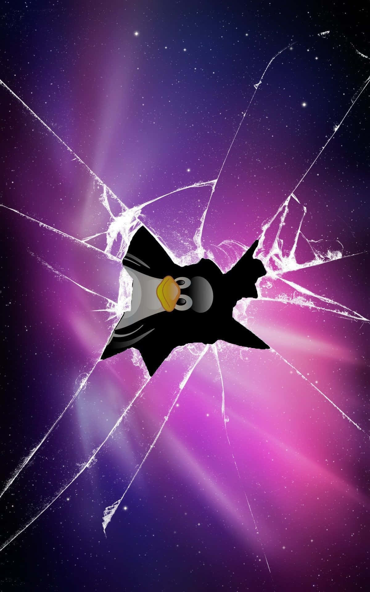 Broma de Pantalla Rota de iPhone con Pingüino de Linux Fondos de pantalla
