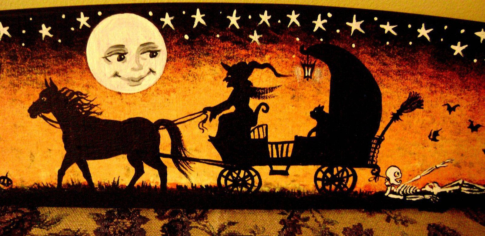 Bruja Vintage de Halloween en Carruaje Fondos de pantalla