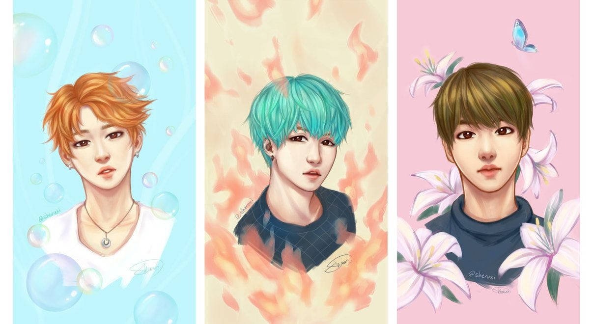 Fondo de pantalla animado de fan art de BTS.