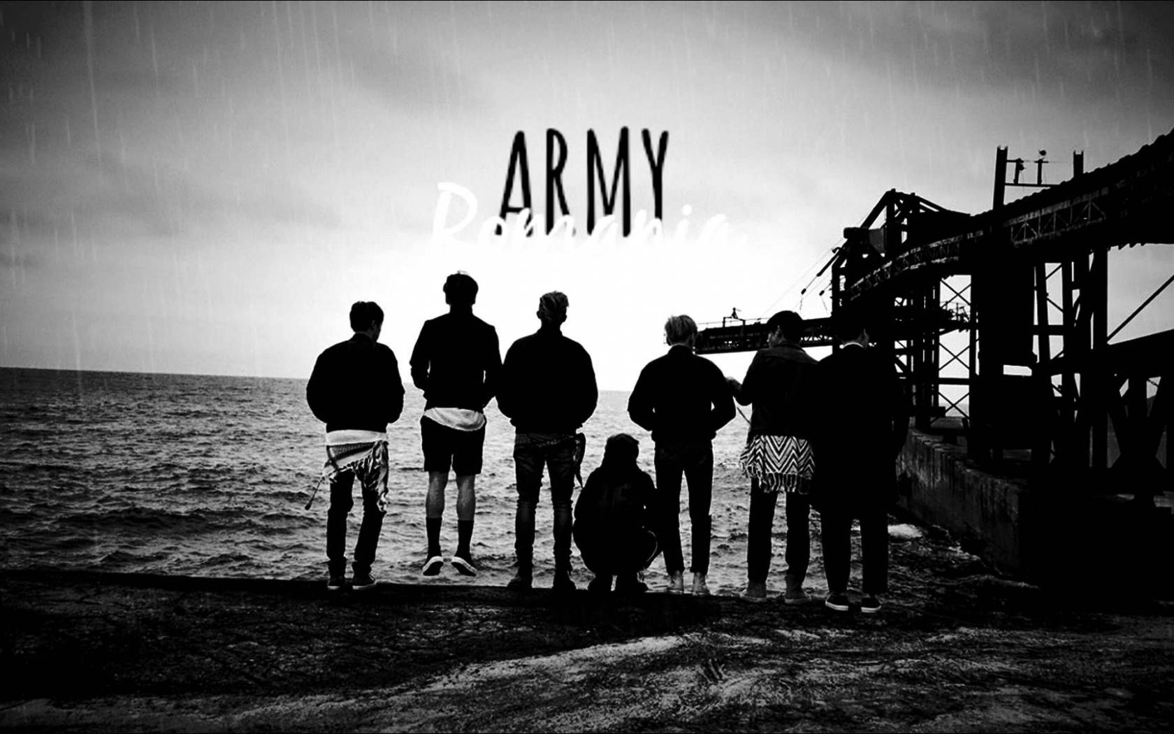 BTS de pie junto al mar en blanco y negro para laptop Fondos de pantalla