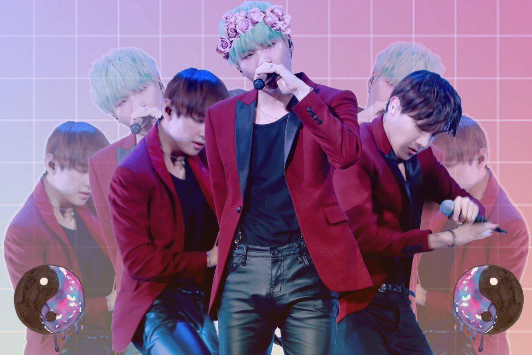 Increíble fondo de pantalla de fan art de BTS en rosa.