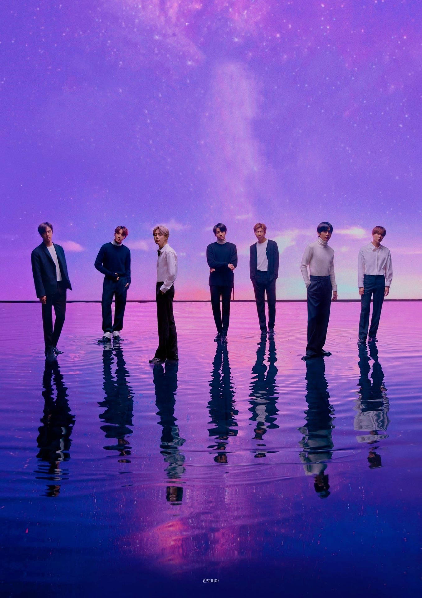 Fondo de pantalla de BTS OT7 sobre fondo lila pastel