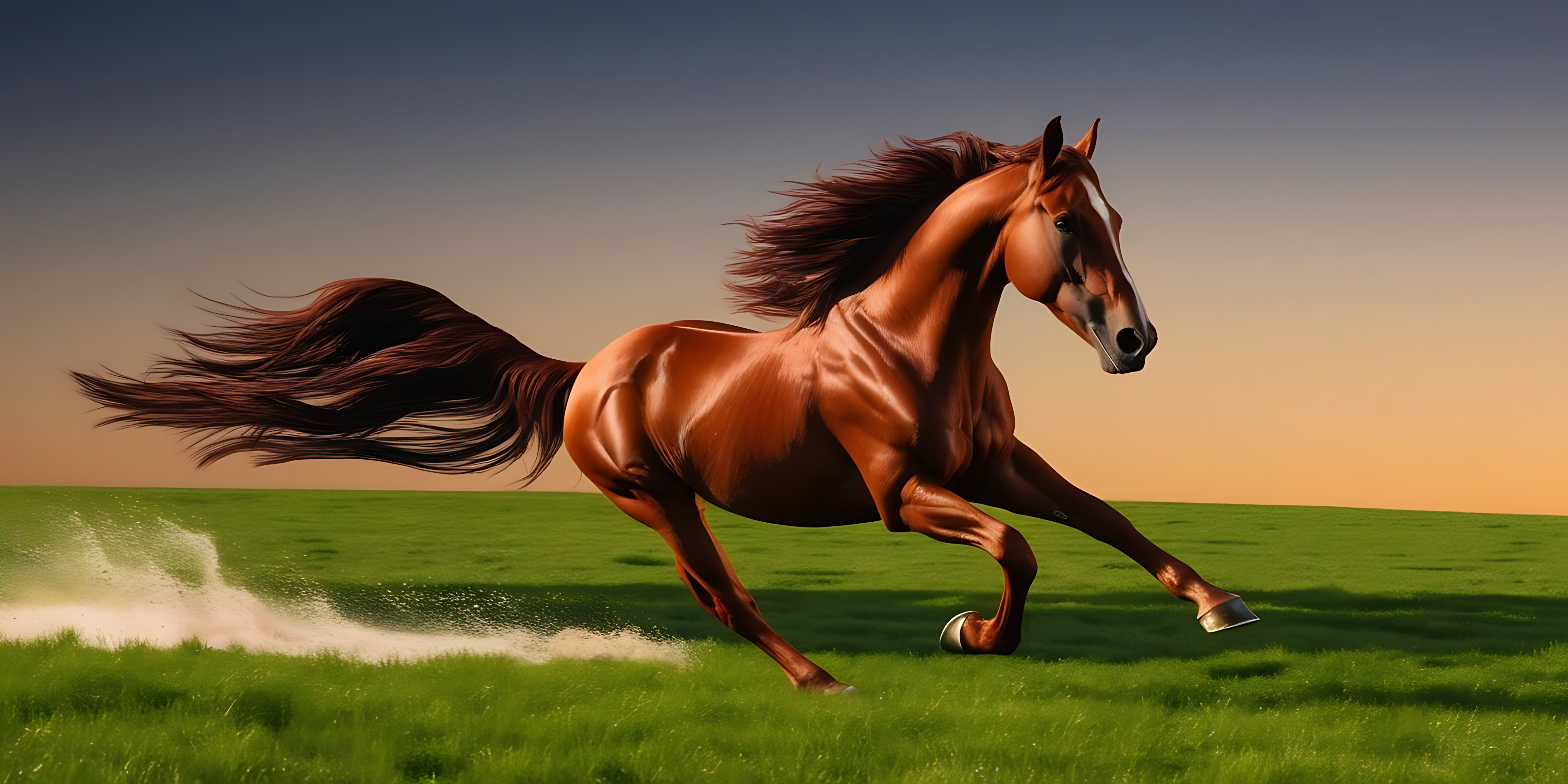 Caballo marrón galopando en un campo verde Fondos de pantalla