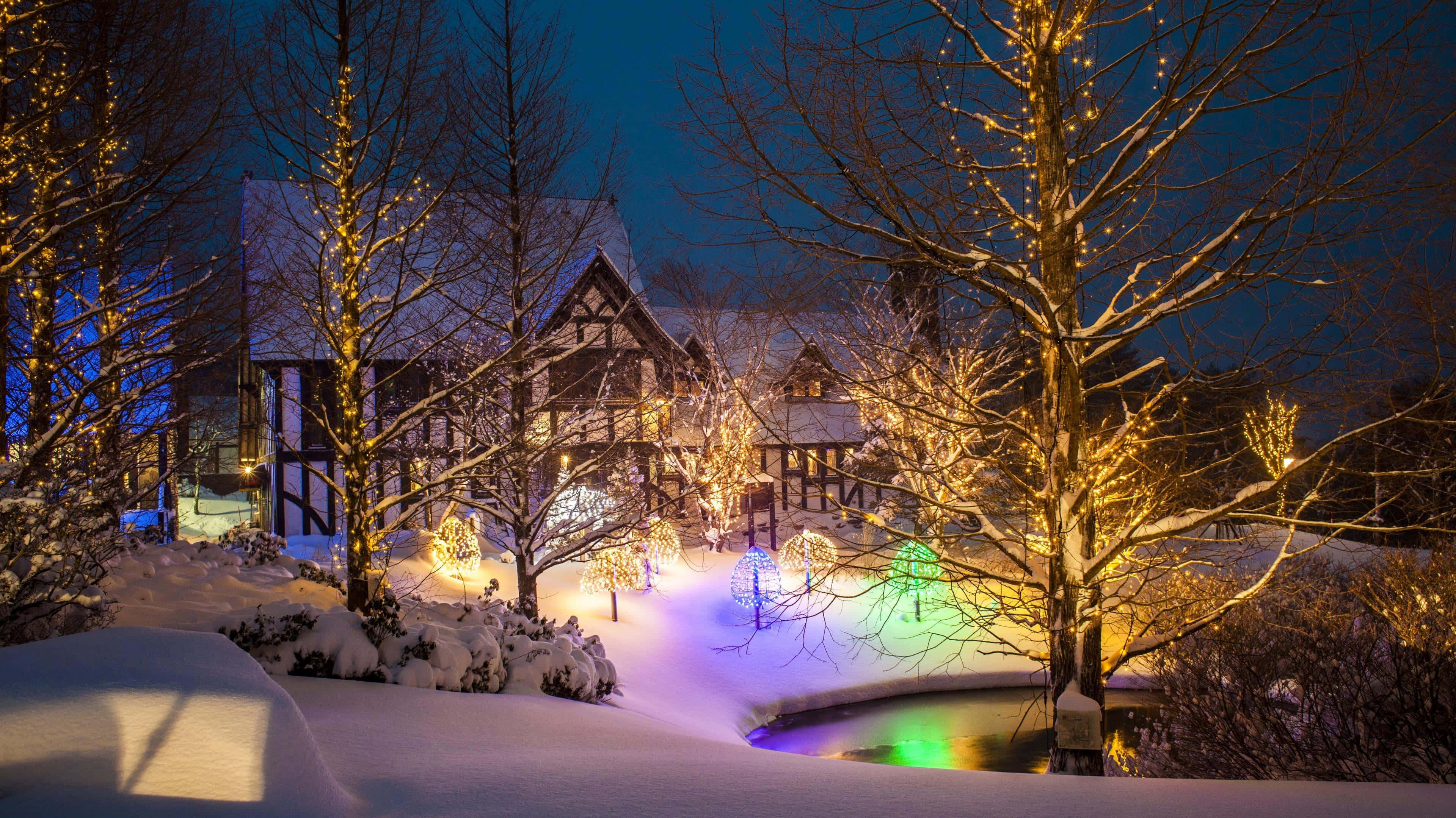 Cabaña en el bosque nevado genial Navidad Fondos de pantalla