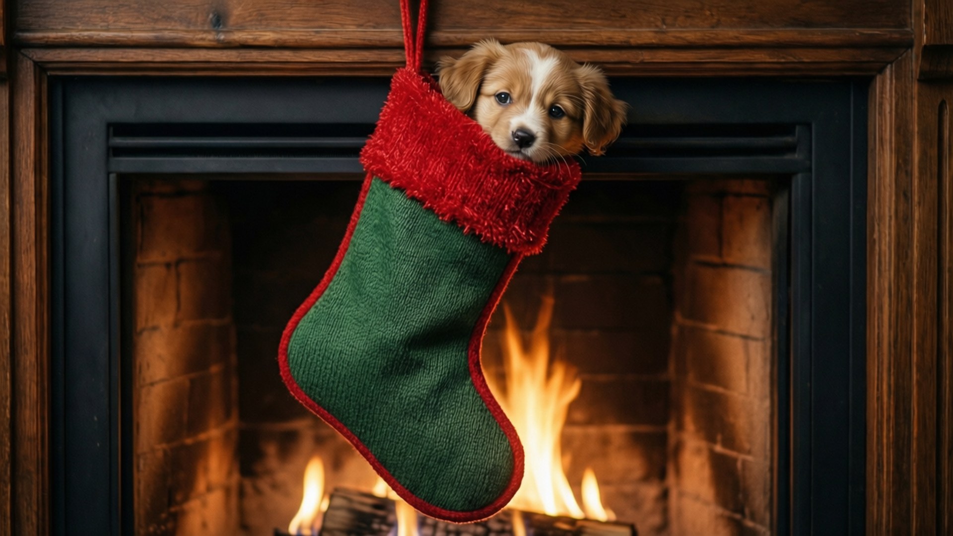 Cachorro en Calcetín Navideño Fondos de pantalla