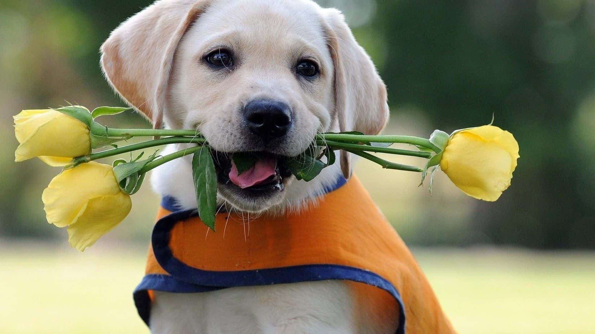 Cachorro Labrador con Rosas Amarillas Fondos de pantalla