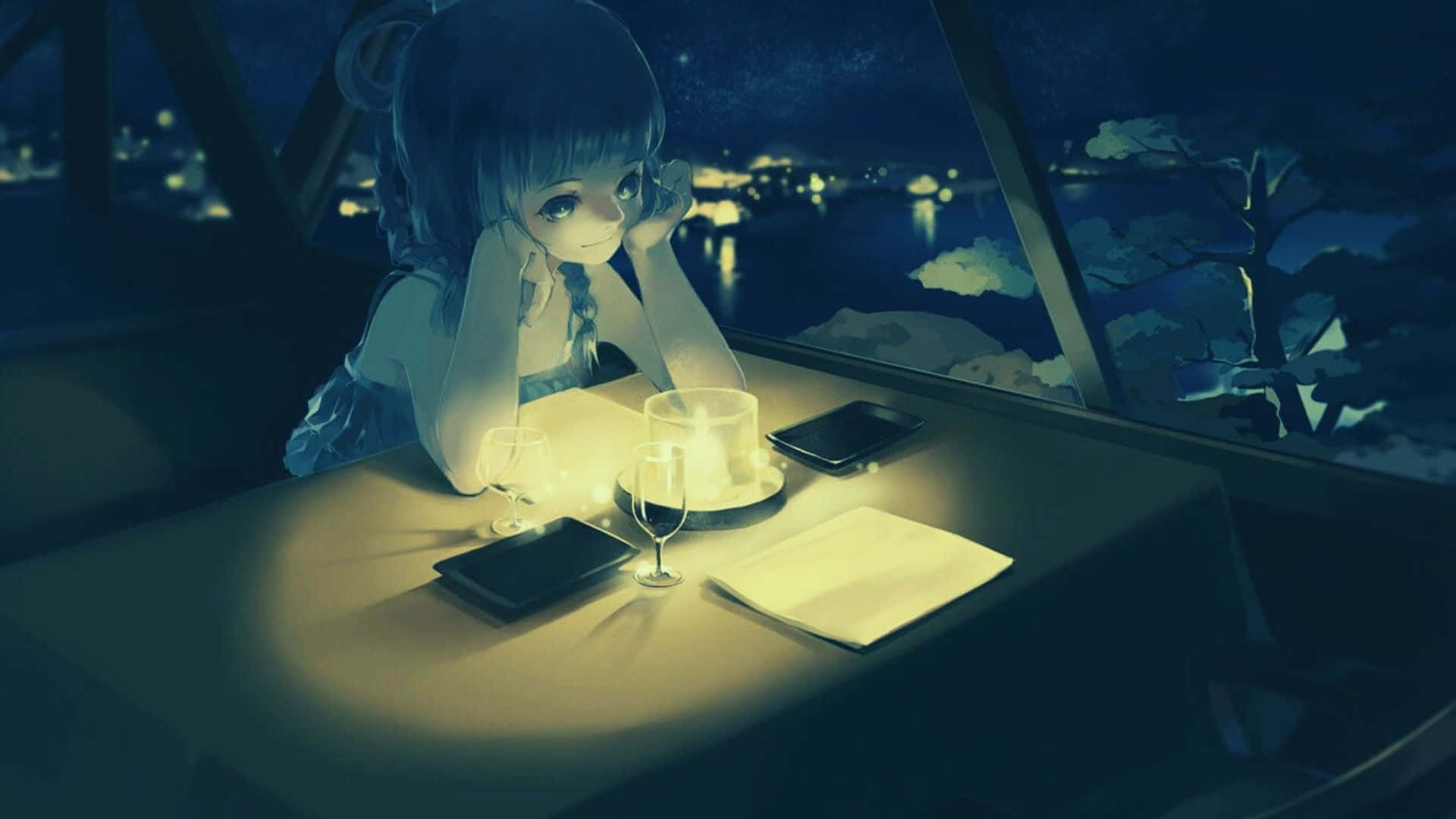 Cafetería moderna inspirada en diseños de anime Fondos de pantalla