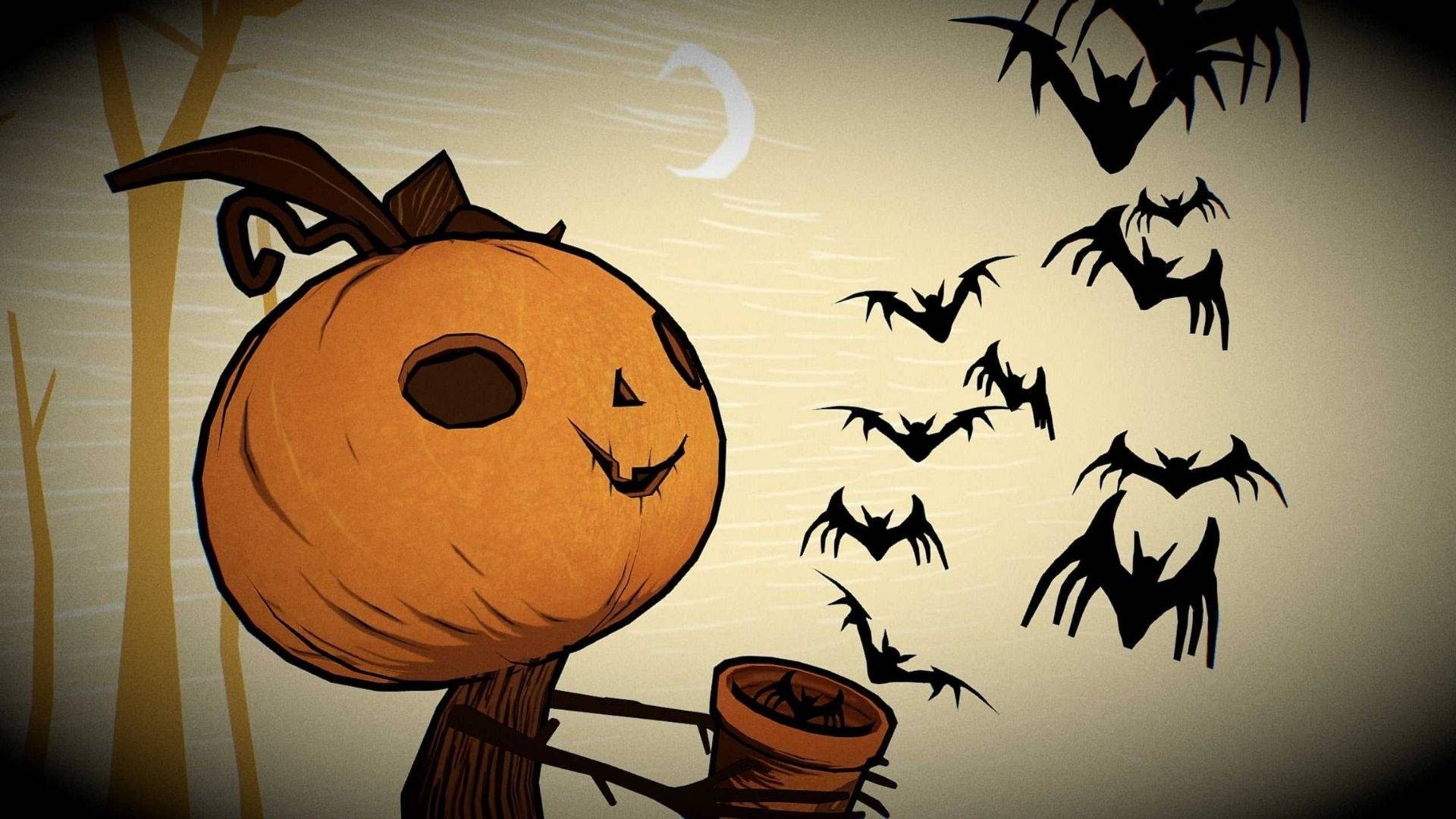 Calabaza de Halloween caricatura liberando murciélagos Fondos de pantalla