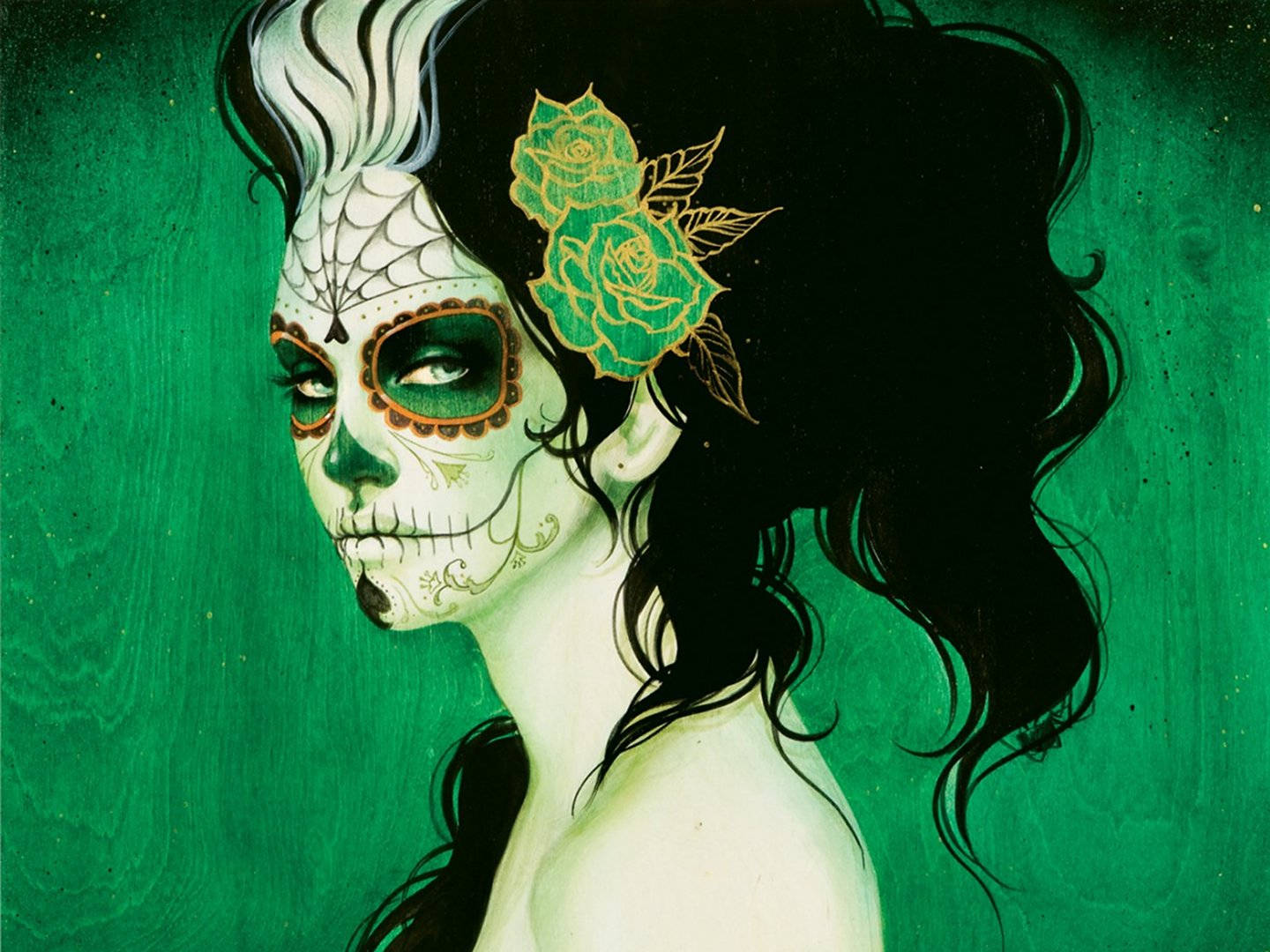 Calaveras de Azúcar Chola Sobre Fondo Verde Fondos de pantalla