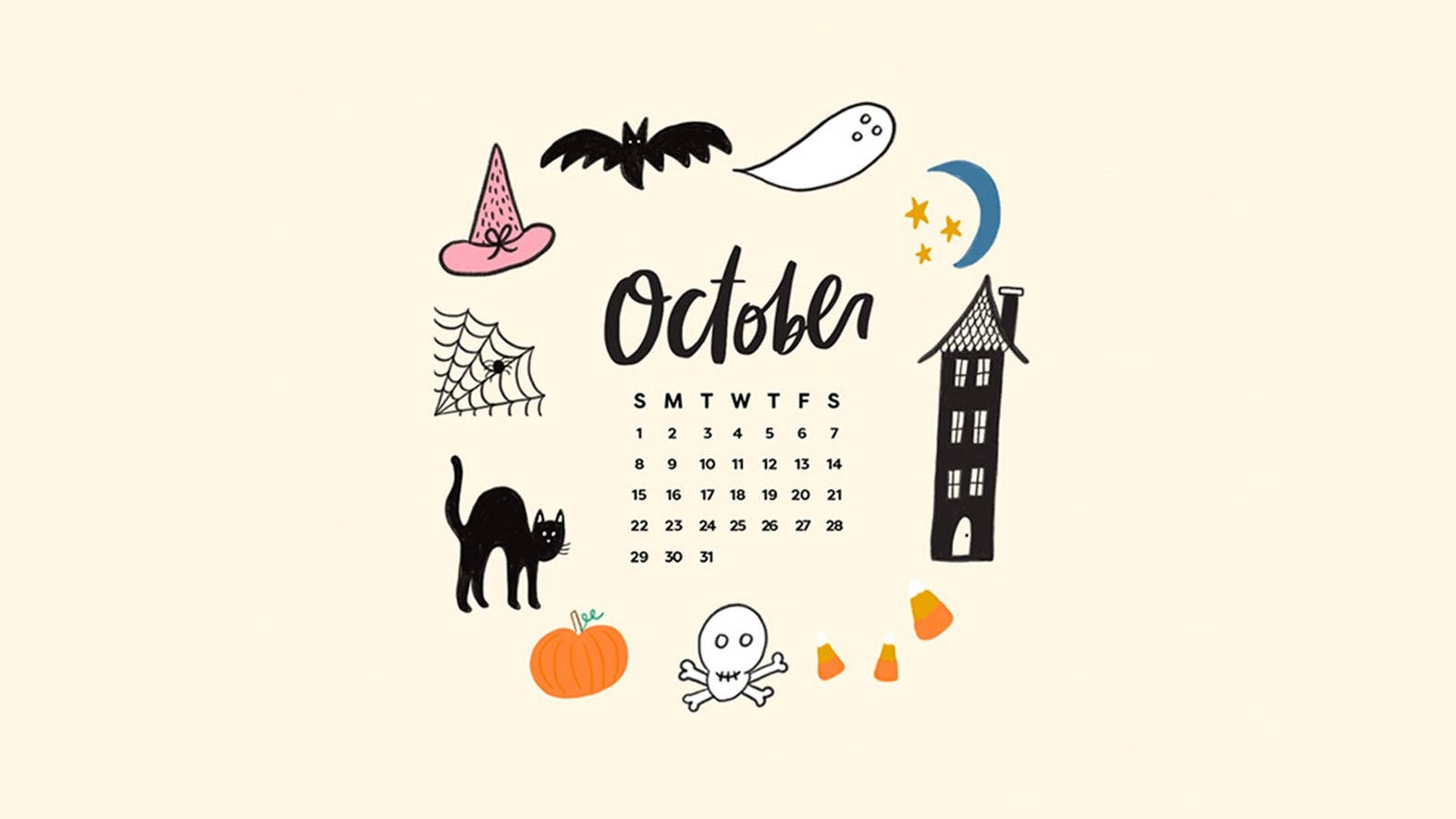 Calendario de Octubre de Halloween Estético y Lindo Fondos de pantalla