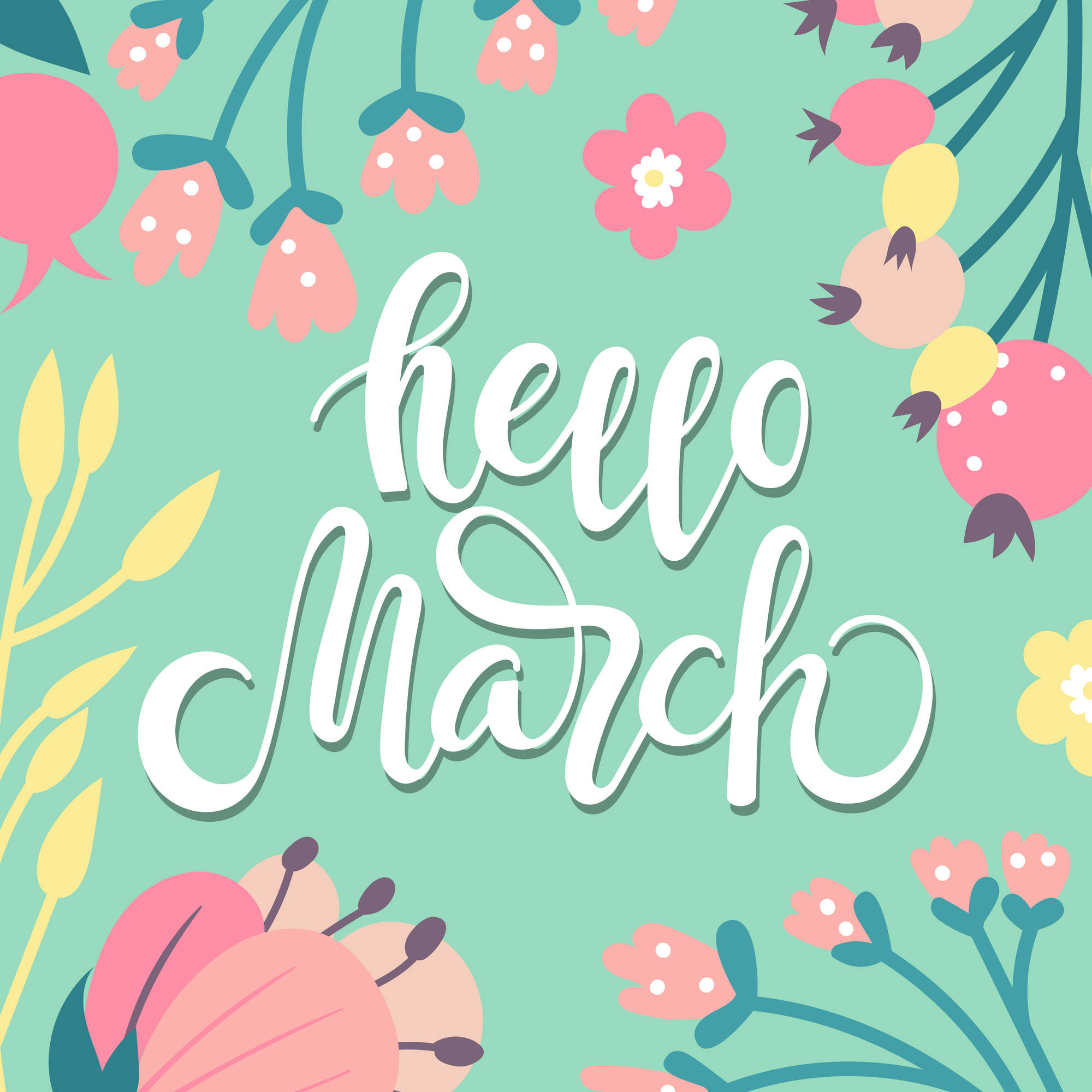 Caligrafía Floral Hola Marzo Fondos de pantalla