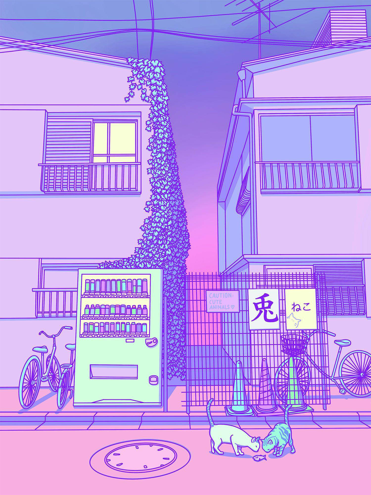 Calle de Tokio Estética Pastel Púrpura Fondos de pantalla