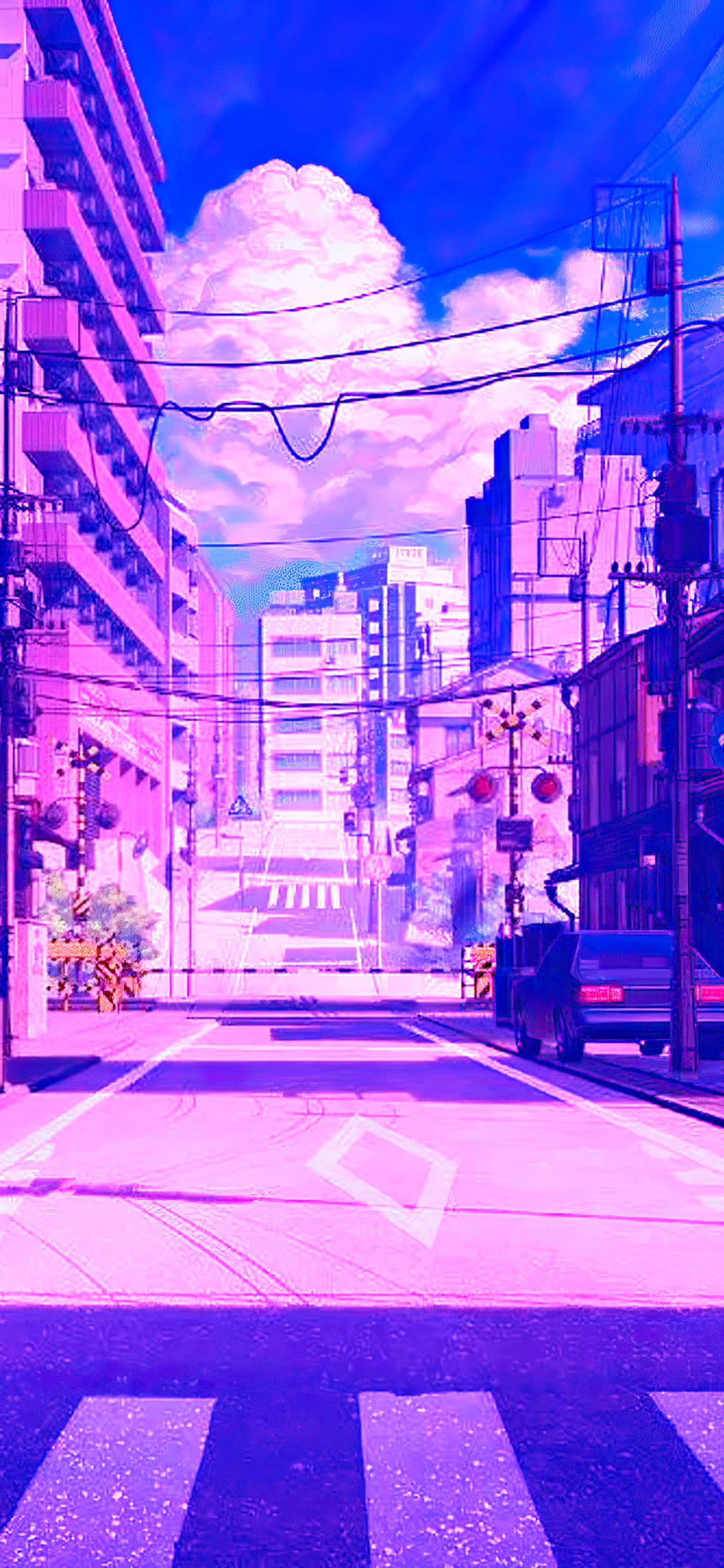 Calle japonesa estética con temática púrpura para iPhone Fondos de pantalla