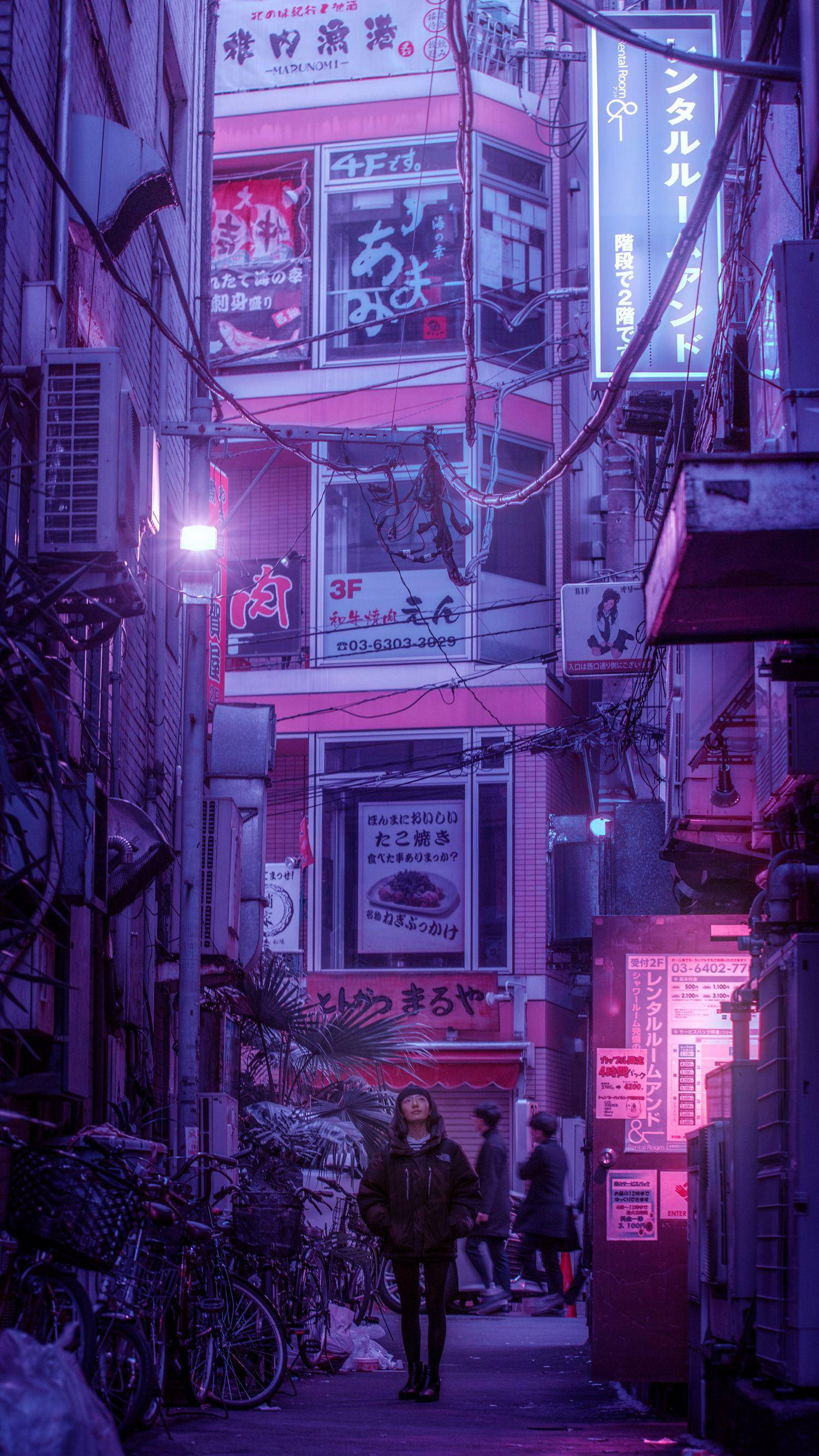 Calle Japonesa Estética Púrpura Claro Fondos de pantalla