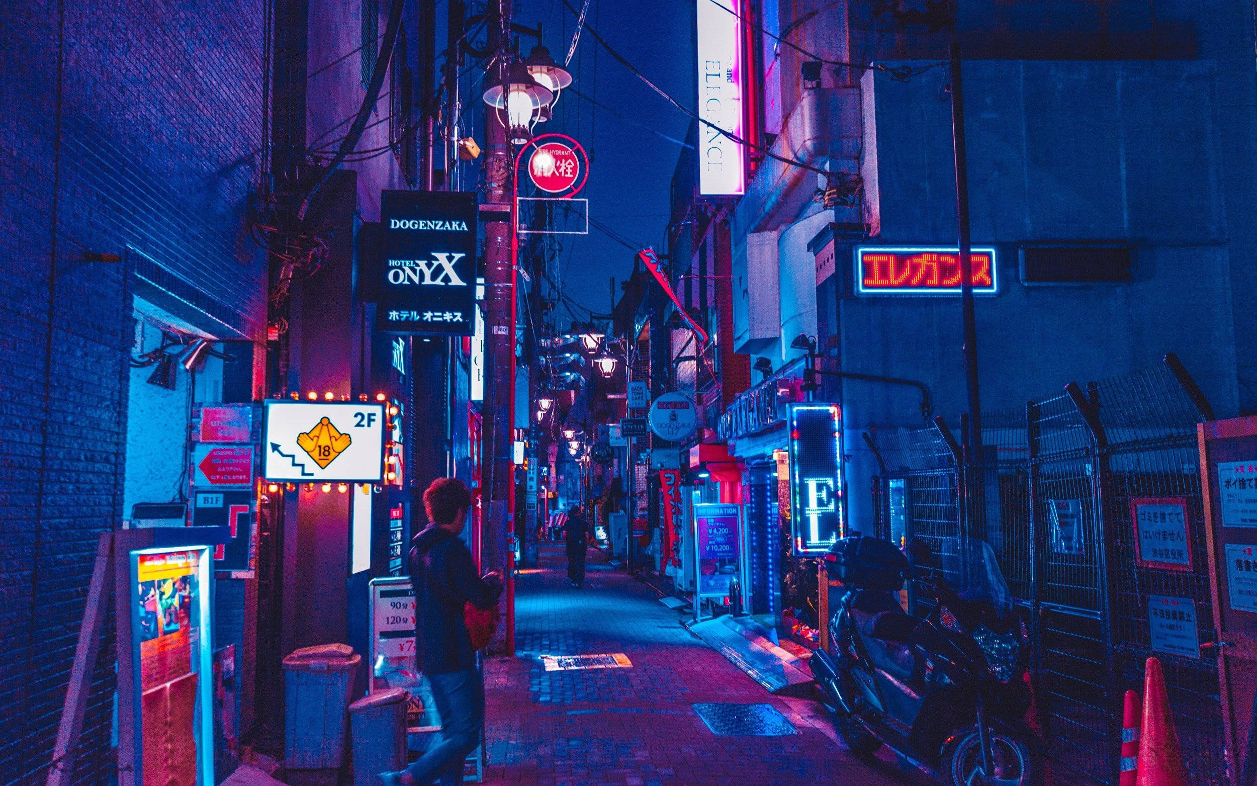 Callejón de Anime Neón en la Ciudad de Noche Fondos de pantalla