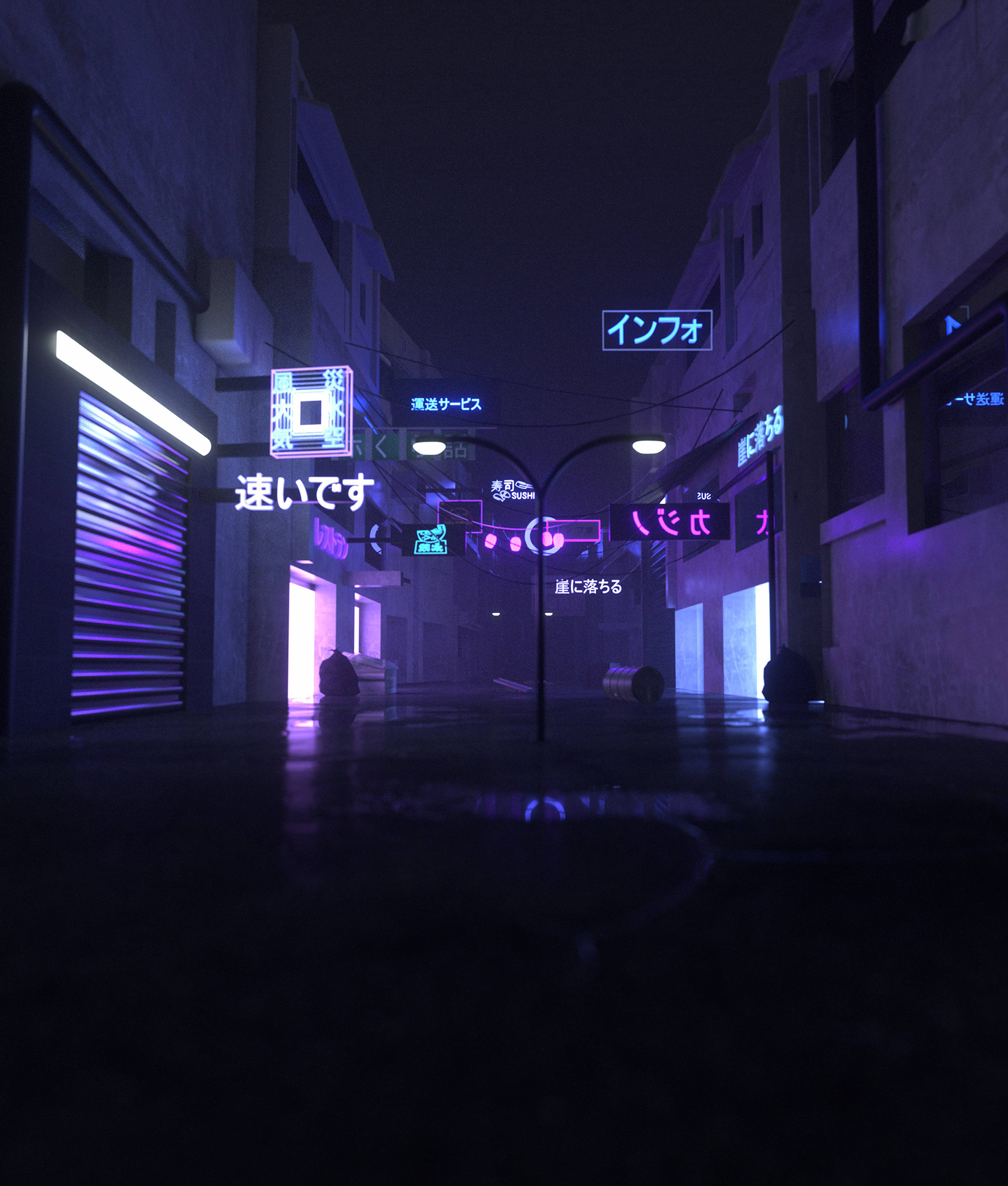 Callejón de Neón en Ciudad de Japón Fondos de pantalla