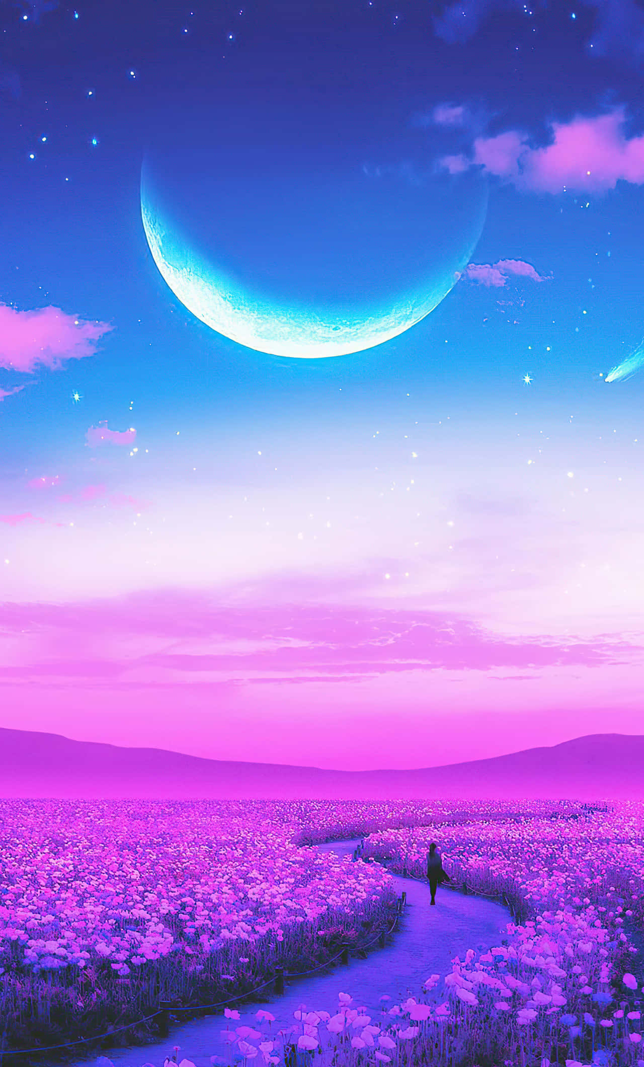 Caminando Solo en un Campo de Lavanda Arte Fondos de pantalla