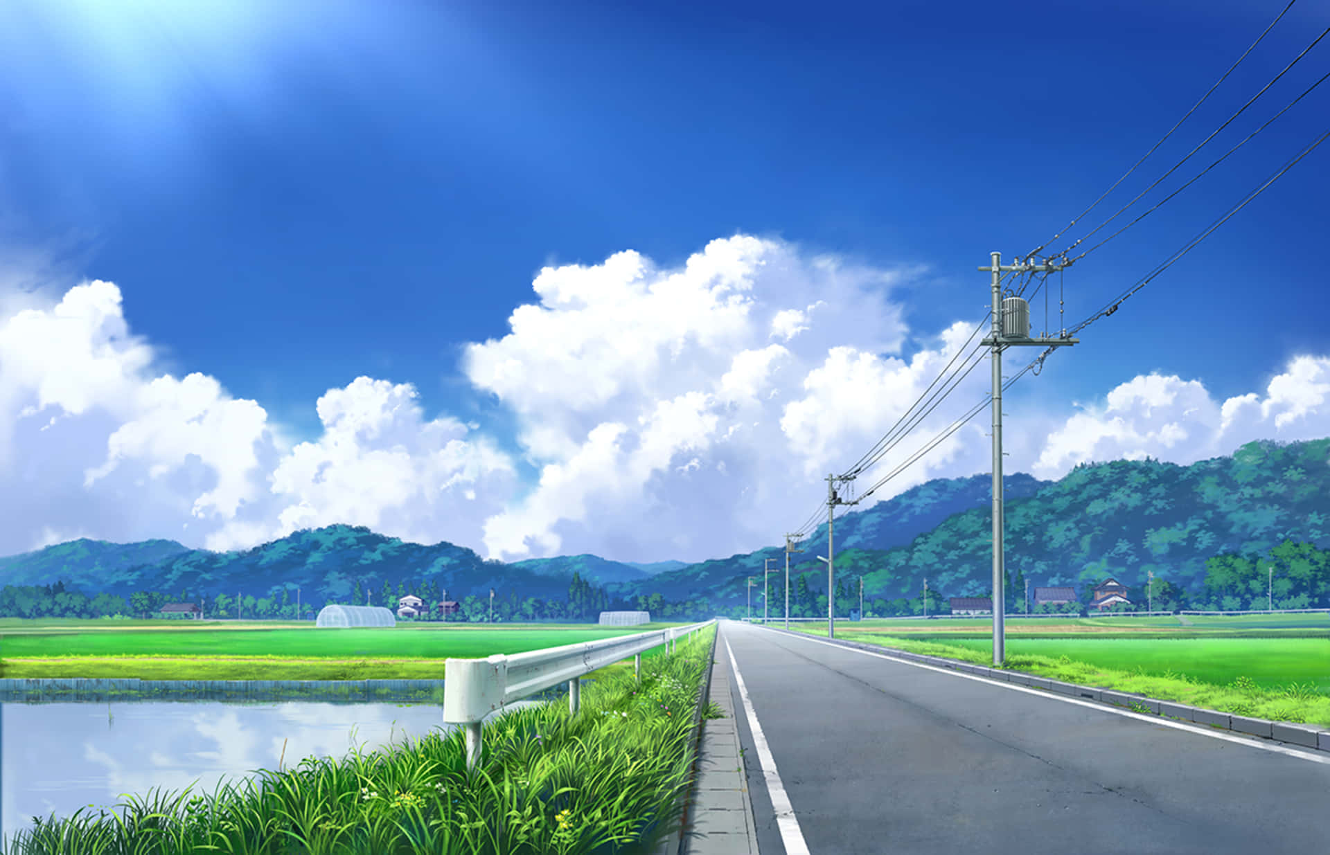 Camino Campestre y Lago Arte Anime Fondos de pantalla