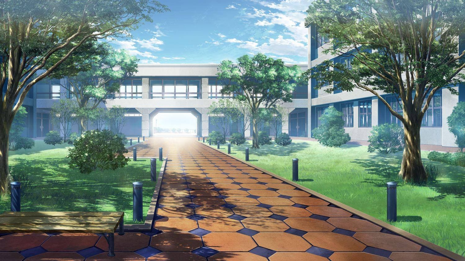 Camino de baldosas en paisaje escolar de anime Fondos de pantalla