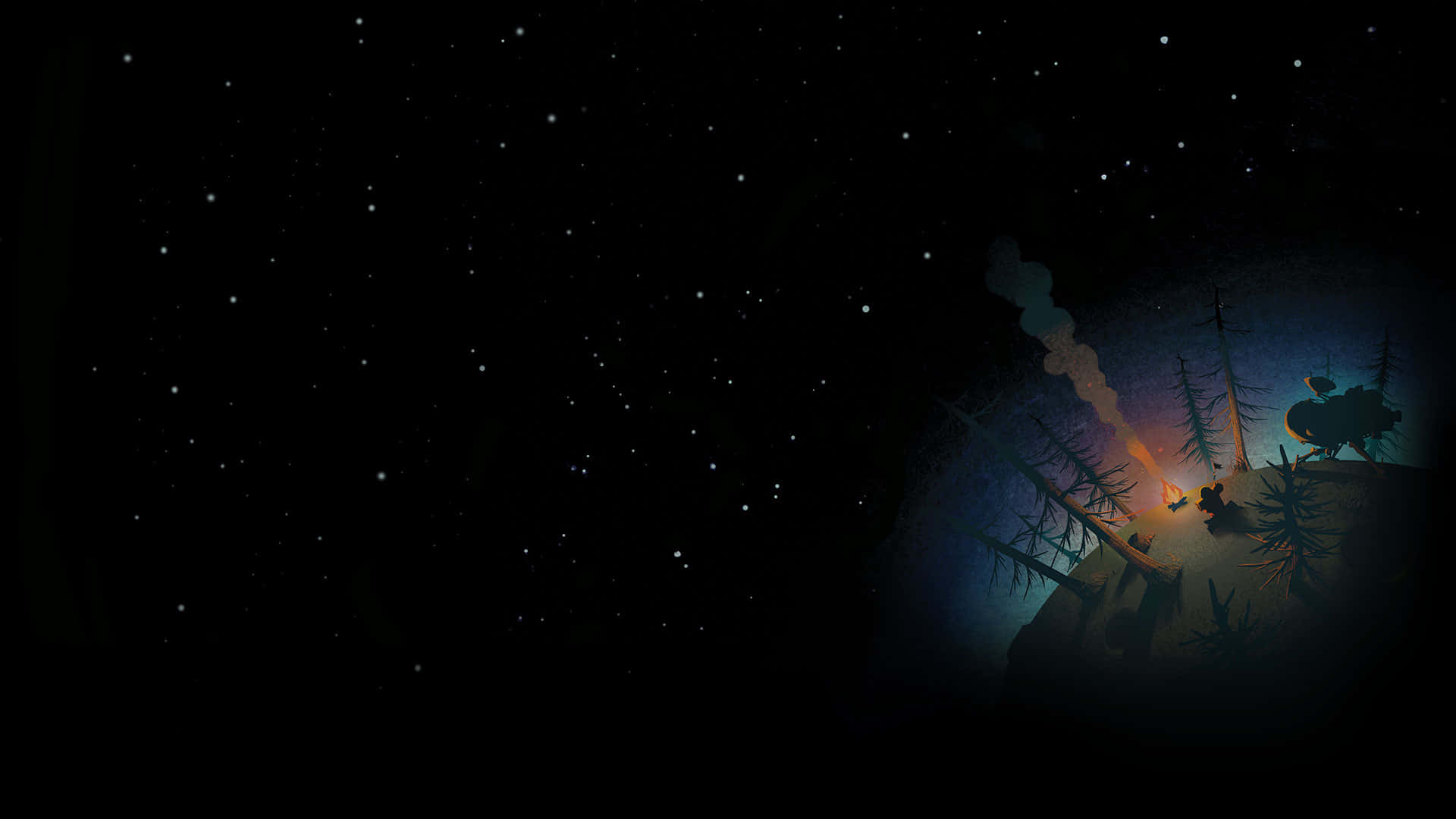 Campamento de Outer Wilds en una noche estrellada Fondos de pantalla