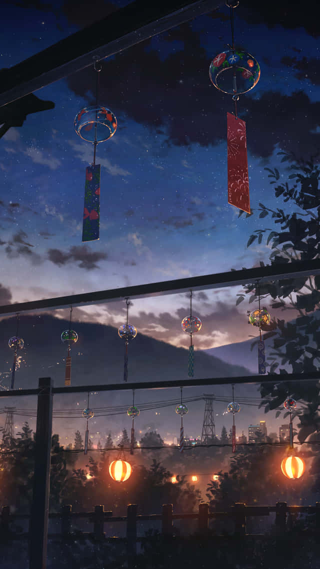 Campanillas de Viento Japonesas Paisaje Nocturno Anime Fondos de pantalla