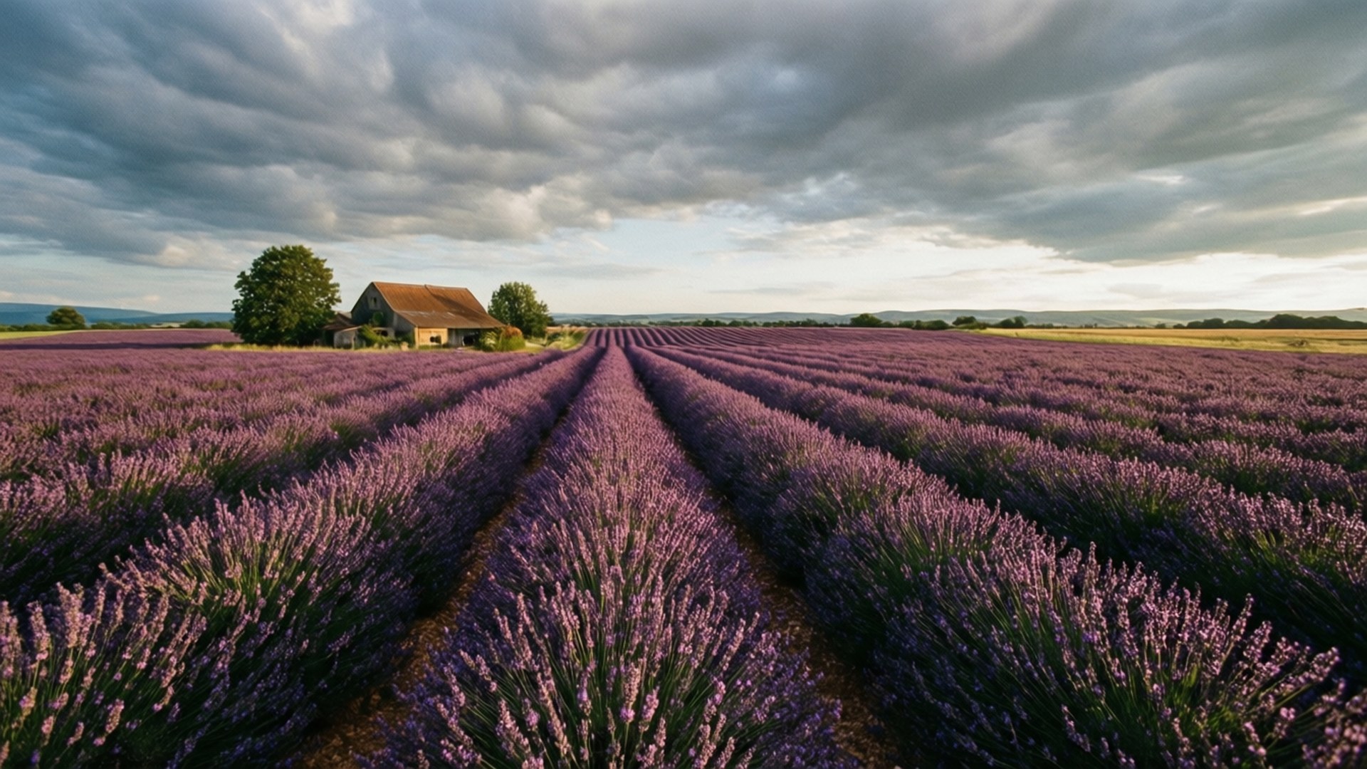 Campo de Lavanda con Granja Fondos de pantalla