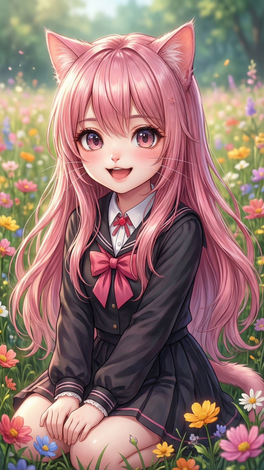 Campo Nekomimi Rosa Fondos de pantalla