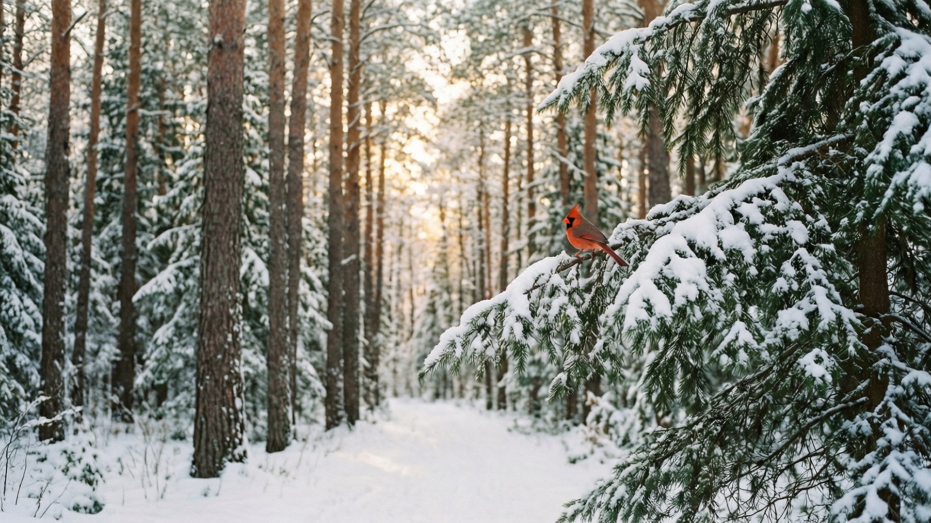 Cardenal en Bosque Nevado Fondos de pantalla
