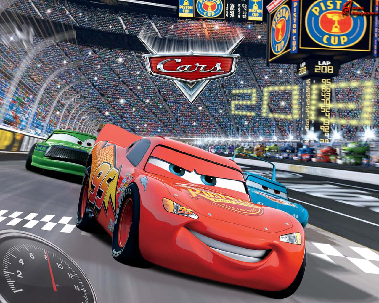 carrera de autos de Disney en un estadio Fondos de pantalla