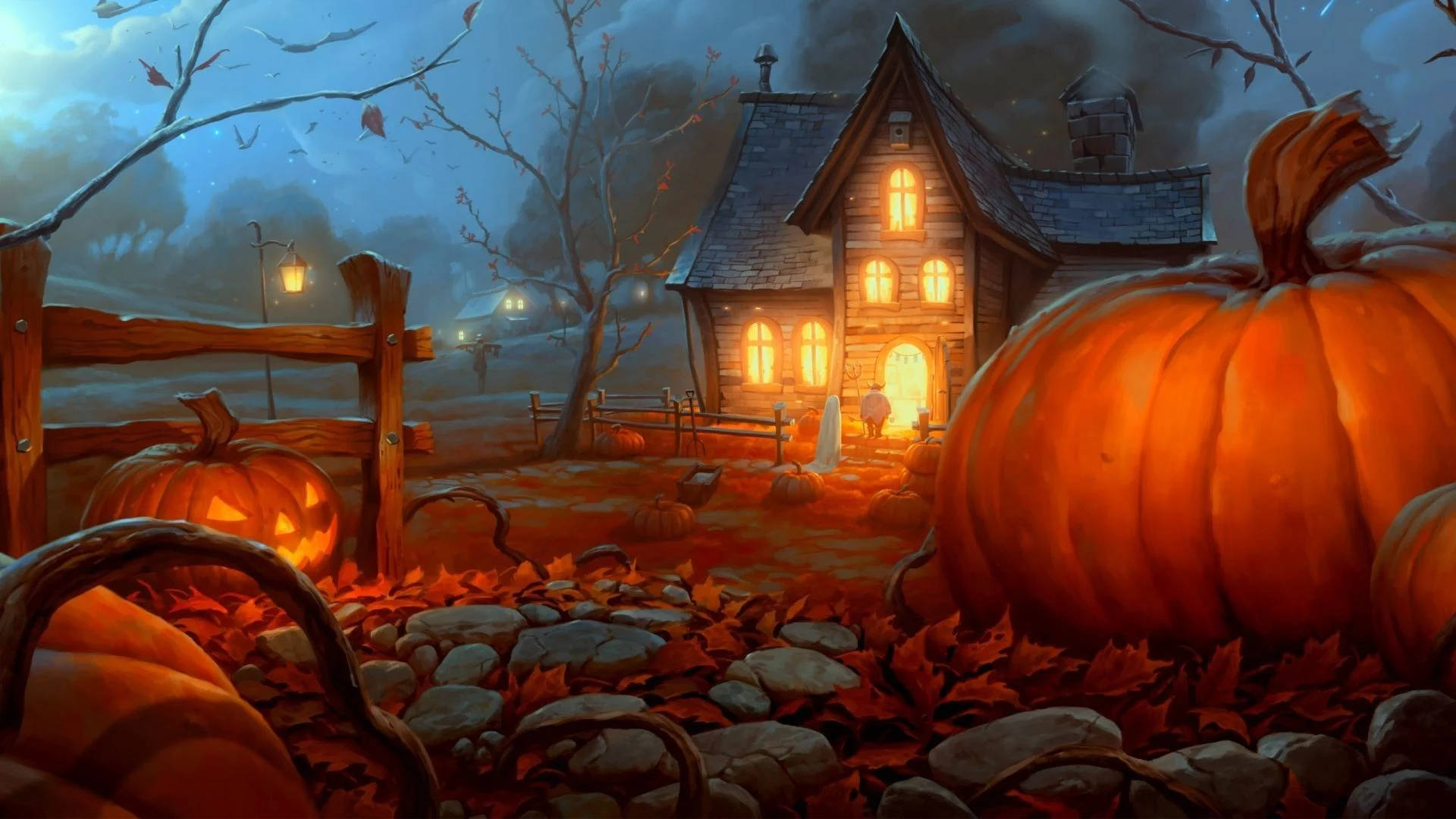 Casa de Halloween Vintage en el Bosque Fondos de pantalla