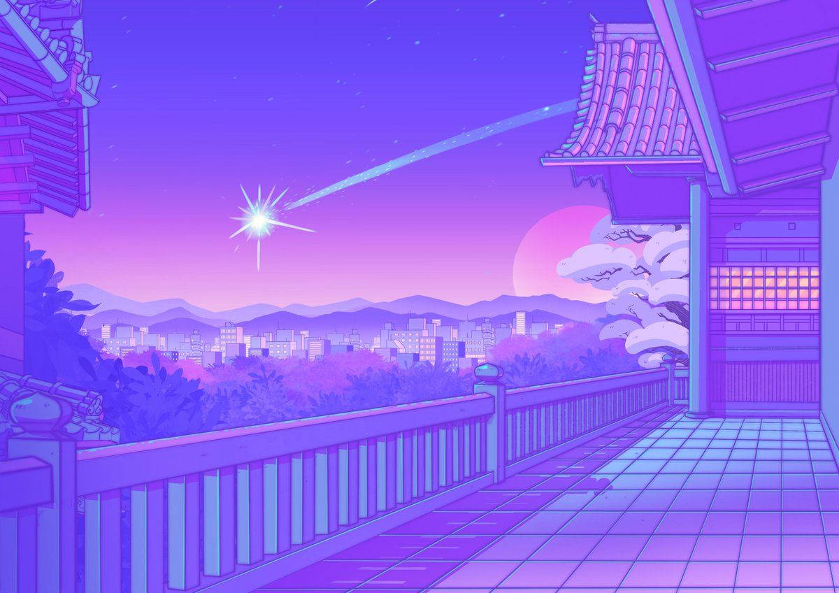 Fondo de pantalla de casa pastel púrpura con estrella brillante