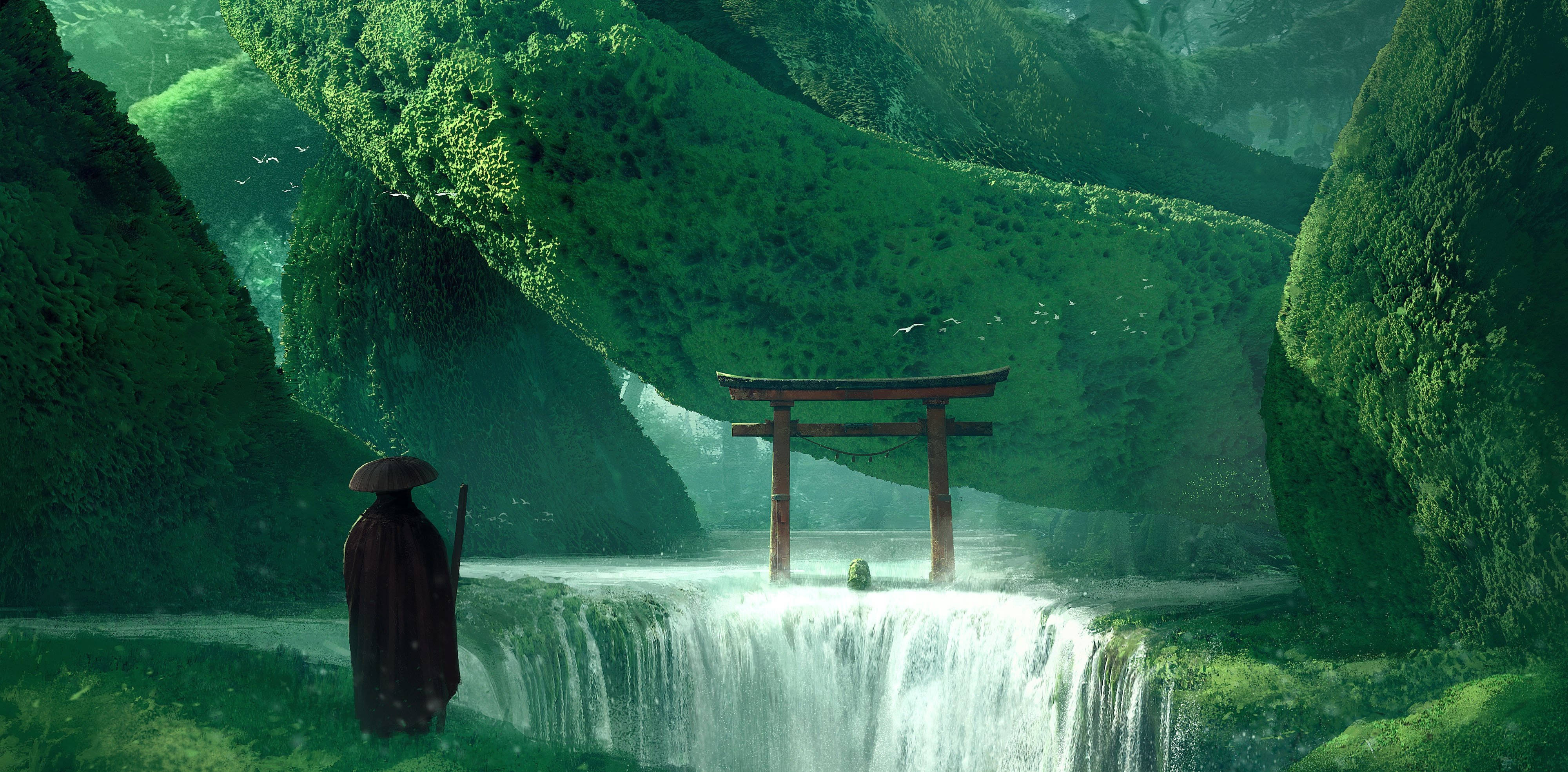 Cascada con Puerta Fondos de pantalla