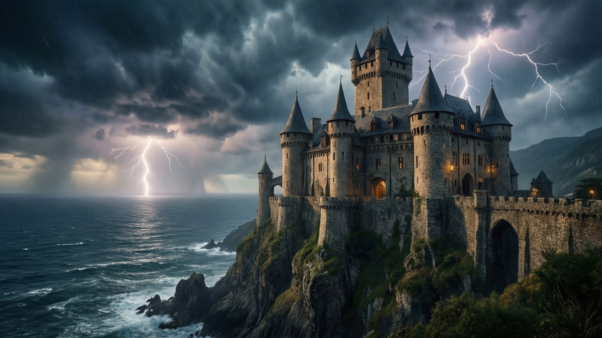 Castillo en Acantilado Tormenta Fondos de pantalla