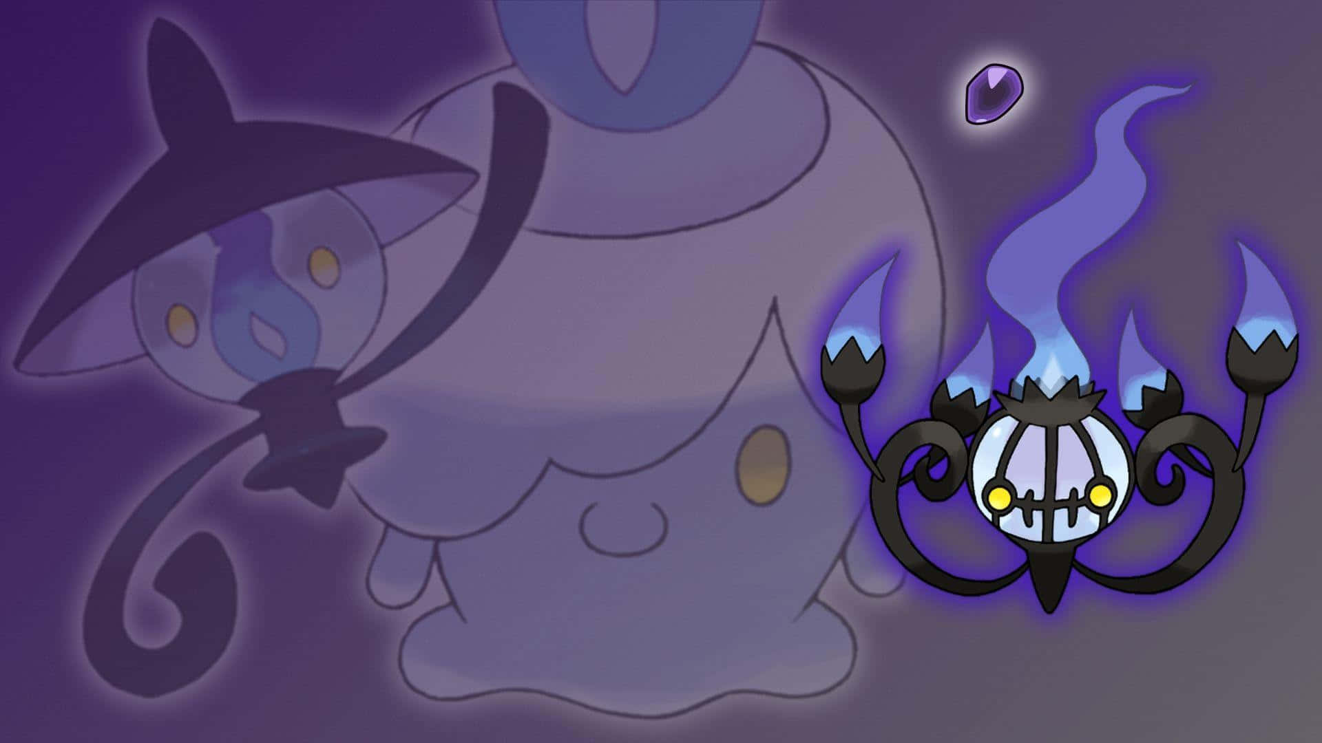 Chandelure con silueta de Lampent y Litwick Fondos de pantalla