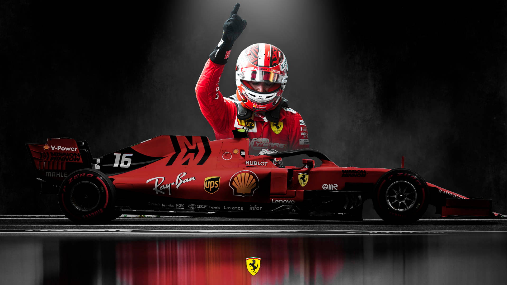 Charles Leclerc Apunta Hacia Arriba Costado del Auto Fondos de pantalla
