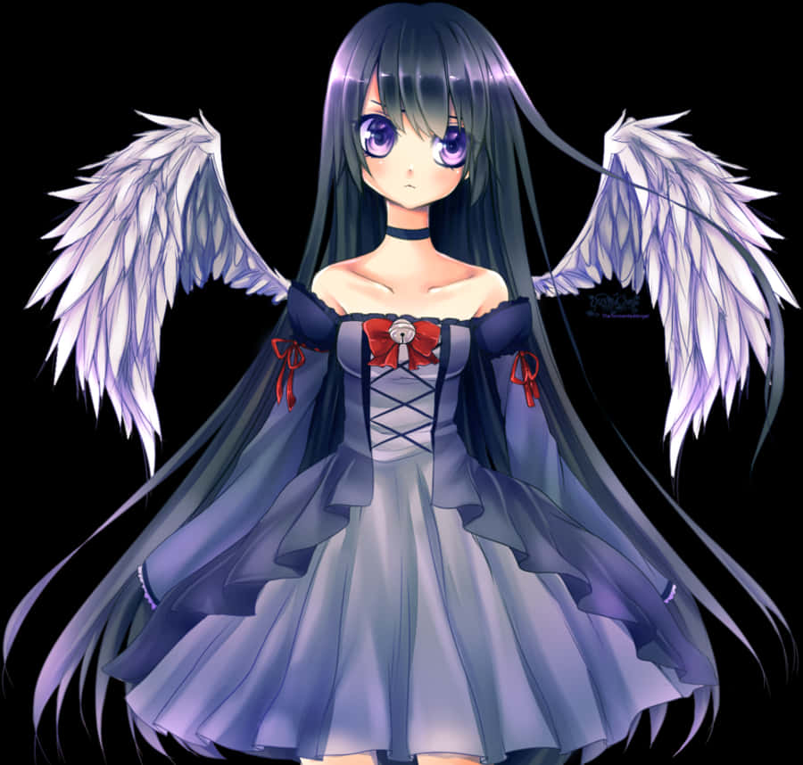 Chica ángel anime con alas moradas Fondos de pantalla