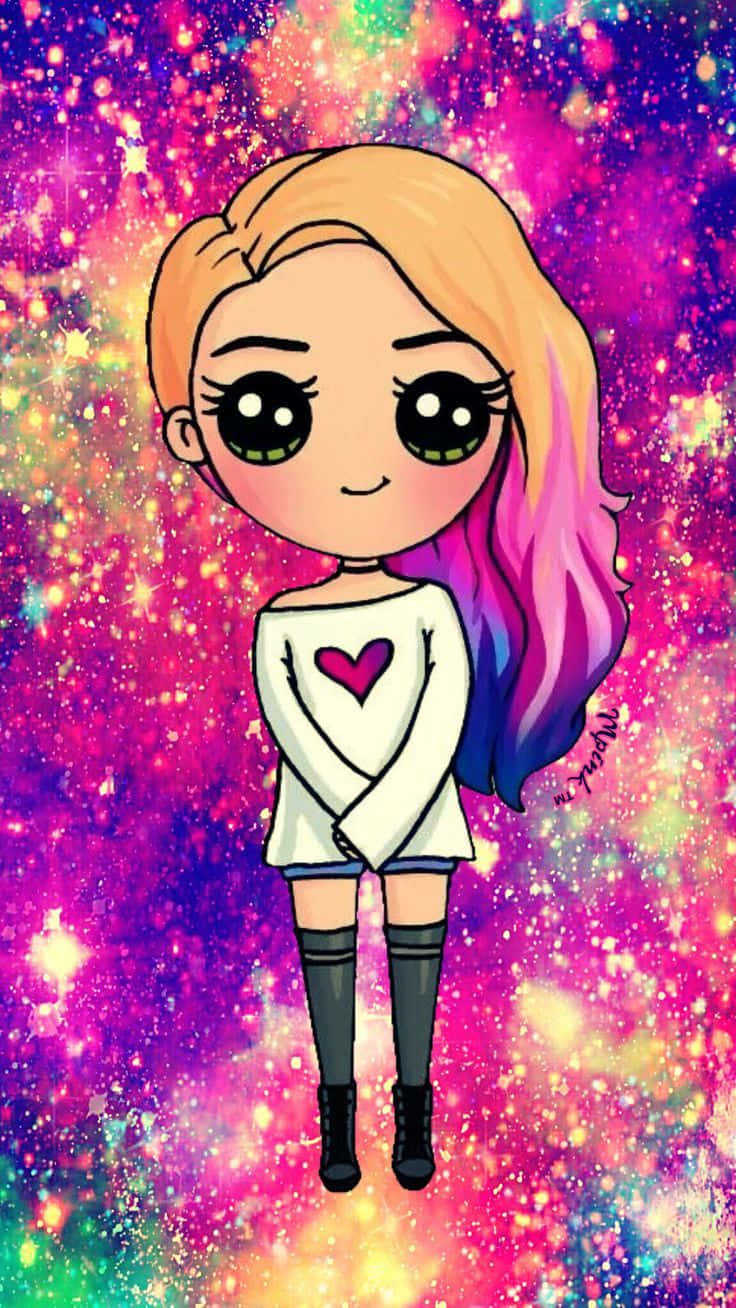 Chica animada con cabello colorido y camiseta negra Fondos de pantalla