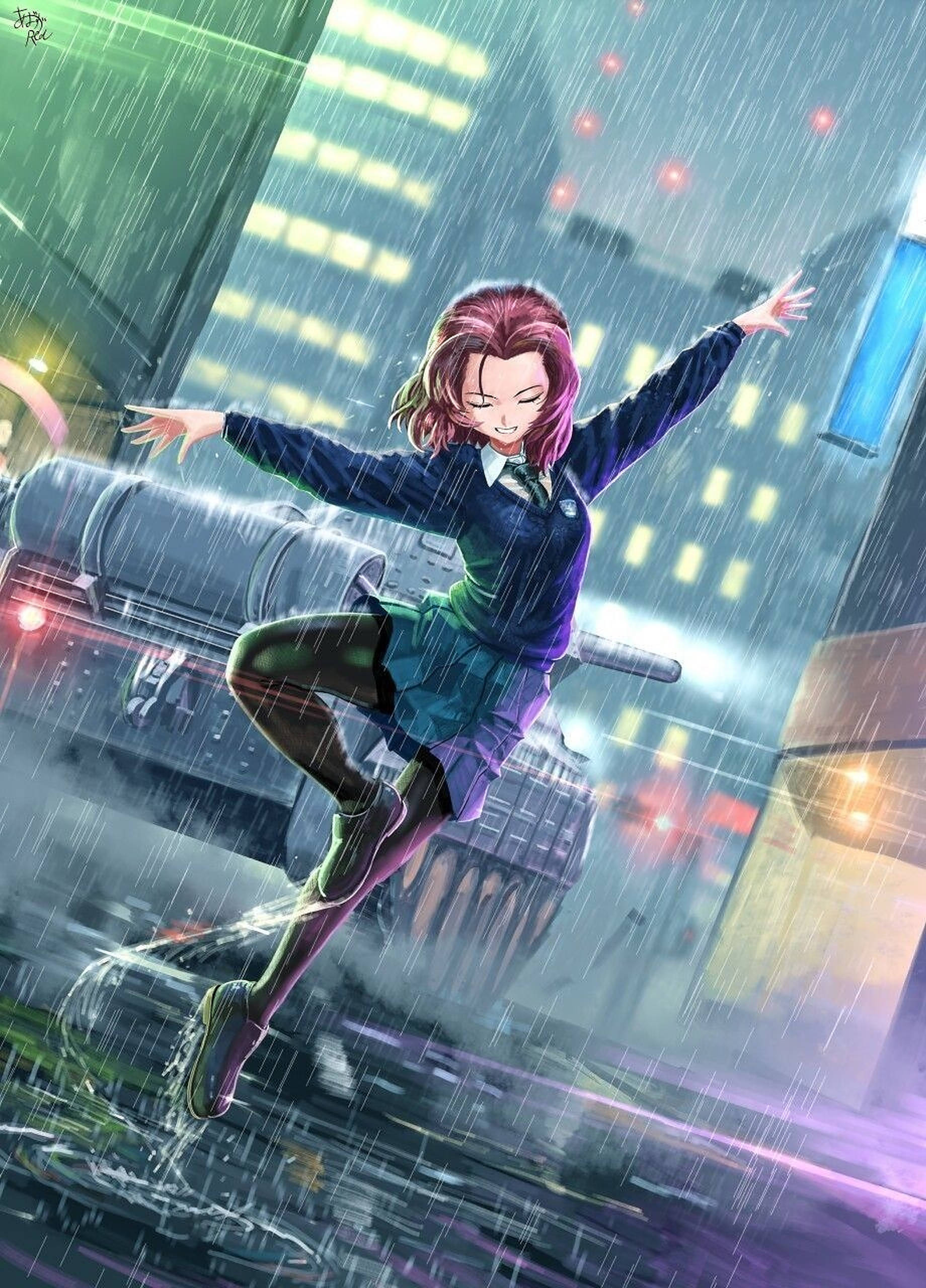 Chica anime bailando bajo la lluvia Fondos de pantalla
