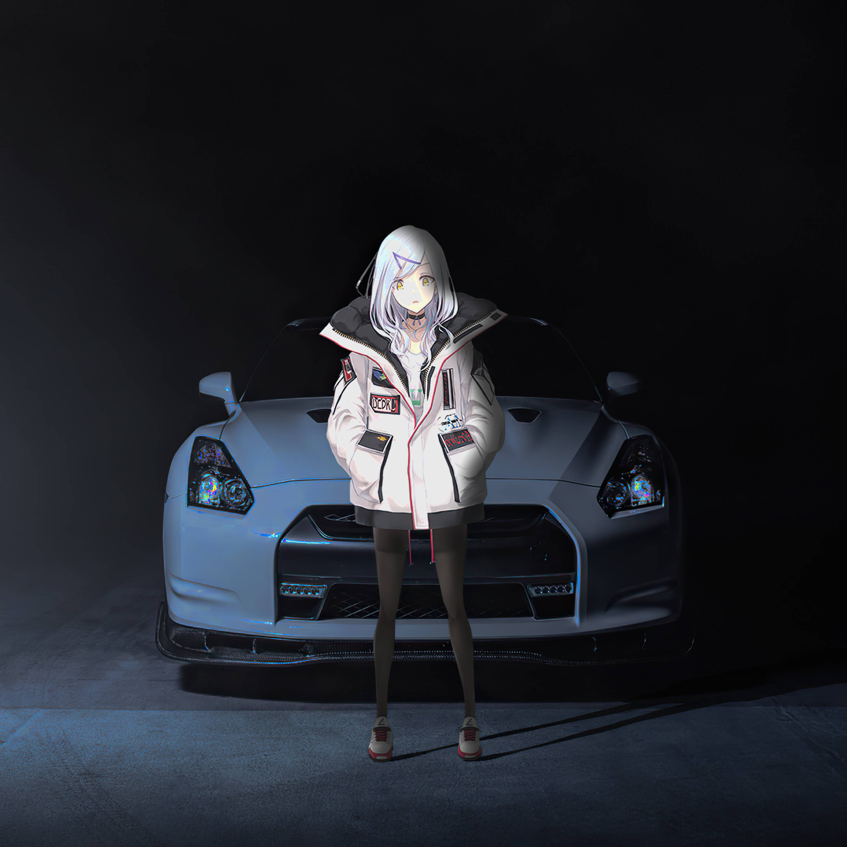 Chica anime con iPad y auto Fondos de pantalla