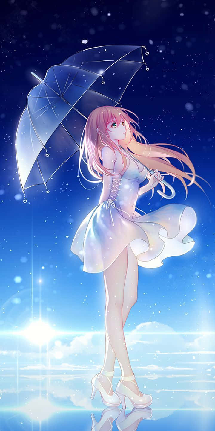 Chica Anime con Paraguas Transparente iPhone 12 Fondos de pantalla